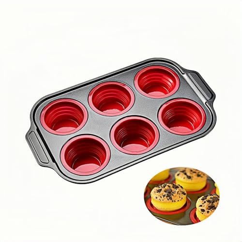 YiYeraio Silicone Muffin Trays, Non Stick Mini Cupcake Pan with Metal Reinforced Frame, Mini Muffin Tins Easy Release, Foldable Cupcake Baking Pan for Baking Muffins, Cupcakes, Egg Bites 6 Cups