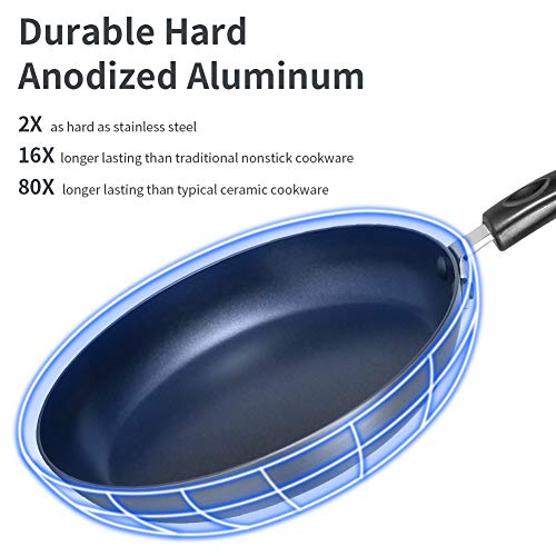 Frying Pan Nonstick, Hard Anodized Aluminum 9.5 Inch Skillet with Heat Resistant Handle, 3mm Thickness Omelette Pan No-warp, Dishwasher Safe, Black - Thumbnail 5