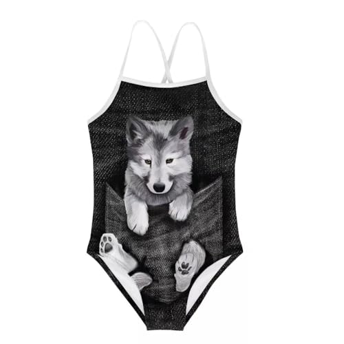 Image of Pocket Dog Kids Girls Athletic Swimsuit One Piece Swimwear for Practice and Competition in Navy Bathing Suit Teen Girls Swimsuit