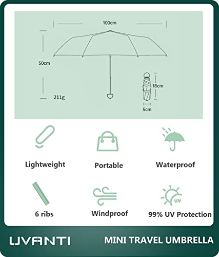 Uvanti Umbrella Small Mini Umbrella With Case - Light Folding Compact Travel Umbrella Lightweight Portable Parasol For Backpack Purse - Sun & Rain Pocket Uv Umbrellas For Kids Girls Boys Women thumb #5