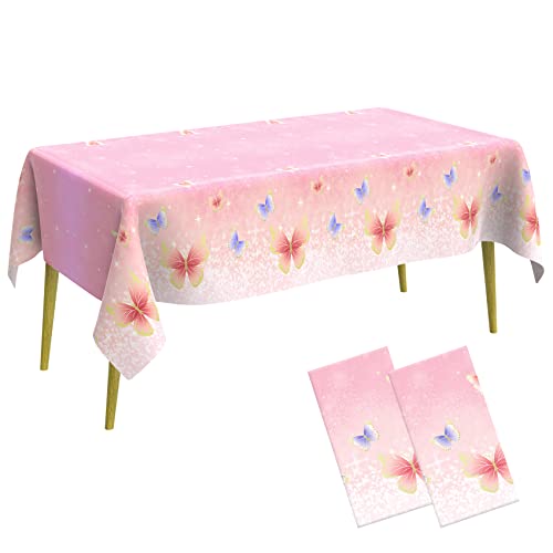 2 Pack Disposable Butterfly Tablecloth Spring Pastel Butterfly Plastic Table Cover Butterfly Birthday Party Decorations Rectangular Table Cloth For Girl Birthday Party Baby Shower Supplies, 108" X 54" #TOP1
