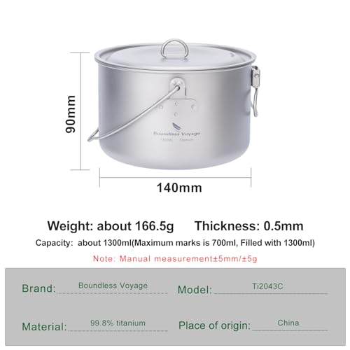 Camping-Topf iBasingo 1,3L Titan Hängetopf für Outdoor-Kochen