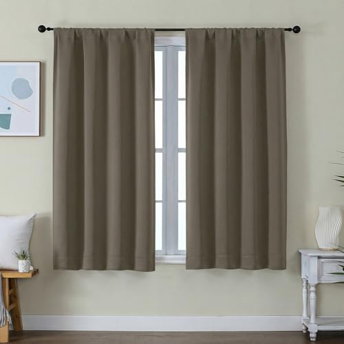 Image of Simplebrand Ava Latte Short Blackout Curtains for Bedroom 54 Inches Long 2 Panels Set, Solid Thermal Insulated, Energy Saving Window Treatment Curtains Blackout Drapes, W40 x L54 Inch, Latte