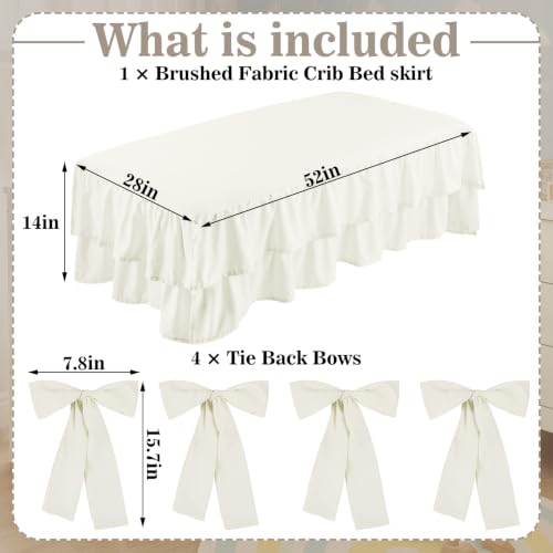 Image of SmoothNovelty Beige Crib Bed Skirts with 4 Large Cot Bow 28 inch x 52 inch Baby Crib Skirt for Boys Girls Nursery Toddler Bed Skirt Dust Ruffle 14 inch Drop (Double Layer)
