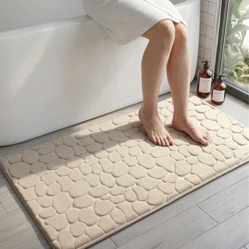 YIHOUSE Memory Foam Runner Rug, Cobblestone Bathroom Runner Rugs Super Water Absorbent Bath Mats for Bathroom Machine Washable Bath Rugs for Hallway Bedroom Laundry Room(26 x 50,Khaki) - image 1