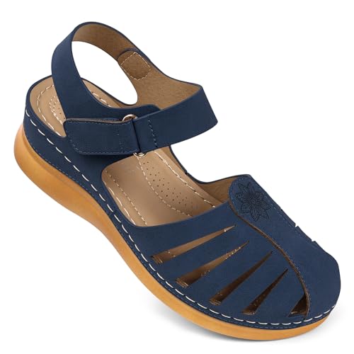 Image of SHIBEVER Women Comfortable Flat Sandals: Closed Toe Dressy Summer Sandal | Fisherman Comfortable for 8+ Hours Walking - No Ankle Rubs for All-day Commutes Lightweight Casual Outdoor Shoes