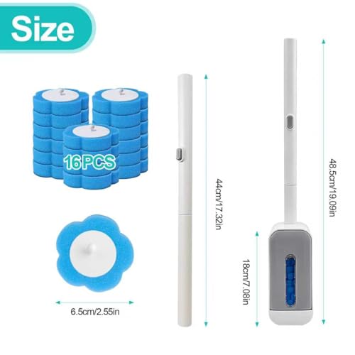 Toilet Bowl Cleaner Set with 16 Replacement Sponge Heads, Wall-Mounted Disposable Toilet Brush with Holder, Press-Release Scrubbing Wand for Effective Cleaning, Bathroom Essentials for Home Use