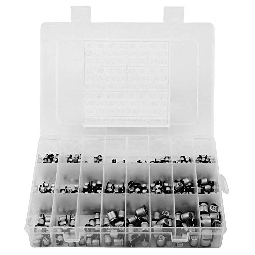 Image of 400 Pcs 24 Values Electrolytic Capacitors Assortment Kit 24 Different Types SMD Bypass Low Frequency Aluminum with Storage Box 1uF - 1000uF