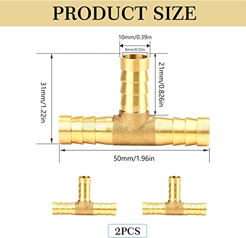nutmanel T-Schlauchverbinder T Stück Messing 10mm Druckluft Schlauchverbinder 3-Wege T-Stück für Druckluftschlauch 2 Stück
