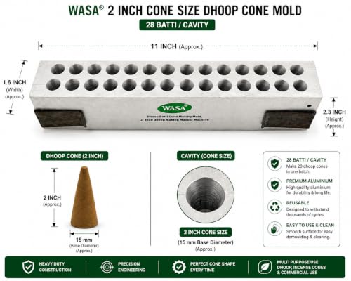 Image of 2 Inch Cone Size Dhoop Cone Mold | 28 Batti /Cavity Aluminium Dhoop Cone Making Mold | Heavy Duty Reusable Dhoop Making Tool | for Dhoop, Incense Cone & Commercial Use