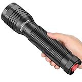 BUCASA Taschenlampe LED, 3000 Lumen Taktische LED Taschenlampe Extrem Hell mit 3 Modi, IP67 Wasserdicht Zoombar Taschenlampe Batteriebetrieben für Camping, Wandern, Outdoor, Notfall, Geschenk