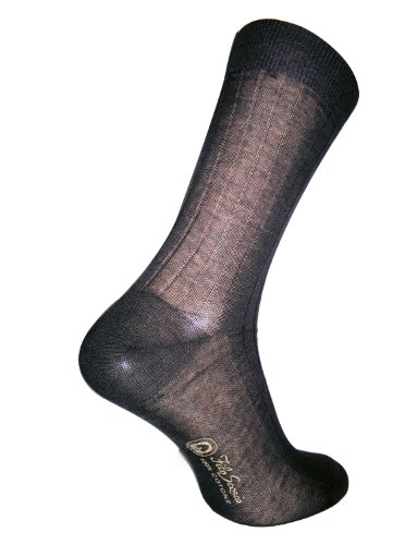 Chaussettes homme noires mi-mollet en fil d'Écosse design rayures