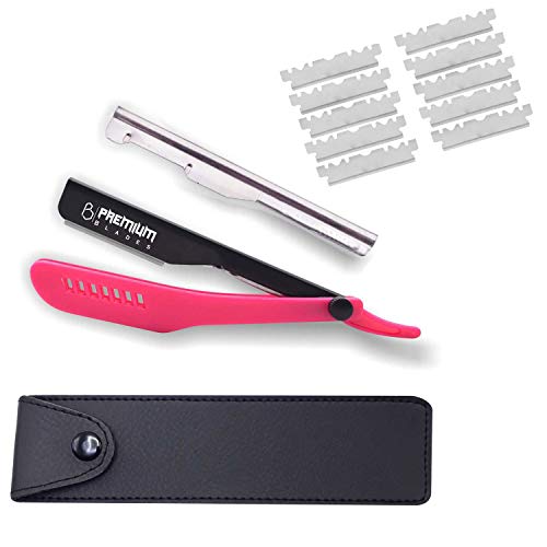 Professional Slide Out Replaceable Blade Straight edge Razor, Pink Plastic Handle Barber Razor, Straight Razor, Razor for men with Razor Blade by ''Premium Blades''