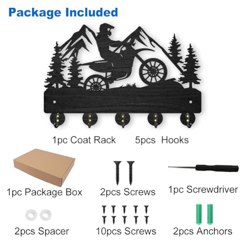 MAYJOYDIY Motorcycle Mountain Forest Coat Hooks Wall Mounted 30×20cm Outdoor Motorcycle Key Holder for Wall Wood Black Key Rack Hanger 5 Alloy Hooks for Wall Art Decor Entryway Front Door Gift - Image 3