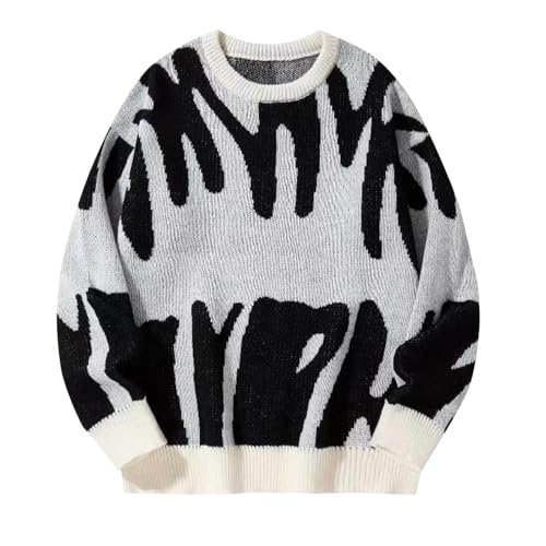 Dgoopd Vintage Crewneck Sweater Men Y2k Pullover Sweater Graphic Knit Sweater Loose Fit Long Sleeve Sweaters Fashion Pullover