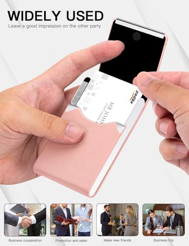 Image of Padike Professional Business Card Holder PU Leather Business Card Case Name Card Holder Slim Metal Pocket Card Holder with Magnetic Shut (Y-Pink)