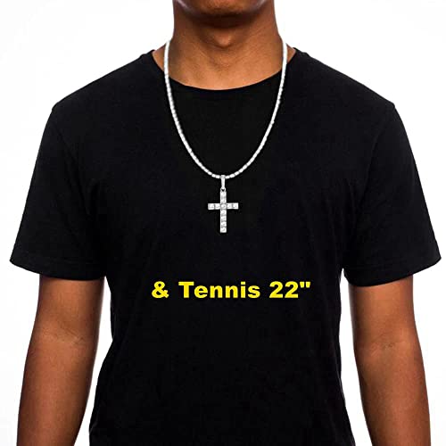 Hh Bling Empire Gold Or Silver Diamond Cross Pendant Necklace For Men Women With Iced Out Chains 24 Inch (Cross A-Silver & Tennis) #TOP5