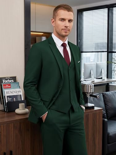 Image of WEEN CHARM Men's 3-Piece Slim Fit Suit Set-2-Button Blazer,Vest & Pants-Formal Wedding,Prom,Party & Business Tuxedo