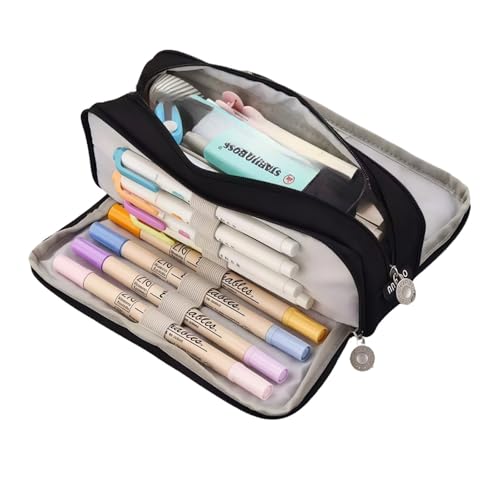 LUMOOM Estuche grande para lápices escolar y oficina, estuche de gran capacidad, estuche de alta calidad de Oxford, estuche duradero para lápices, Negro , Maletín