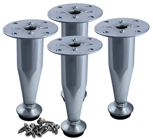 Patas para muebles | 4 unidades | Altura ajustable | Forma: cono | Color: cromo | Material: acero | Tornillos incluidos | Altura: 100 mm (+10 mm) | HEXATON Cover