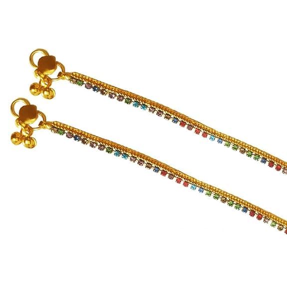 Women's Daily Use Base Metal Alloy Fixed Flower Pattern Panchaloha Anklet (Gold) - 1 Pair - 10 inch Length - Suitable For Almost Every Feet-image-41
