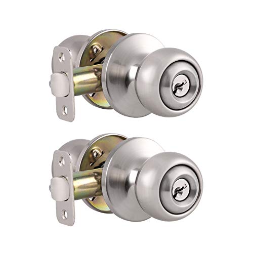 Probrico (2 Pack Keyed Alike Locks For Exterior And Interior Doors, Brushed Nickel Stainless Steel Entrance Door Knobs Round Ball Keyed Entry Door Knobs With Same Keys For Bedroom Bathroom #TOP9