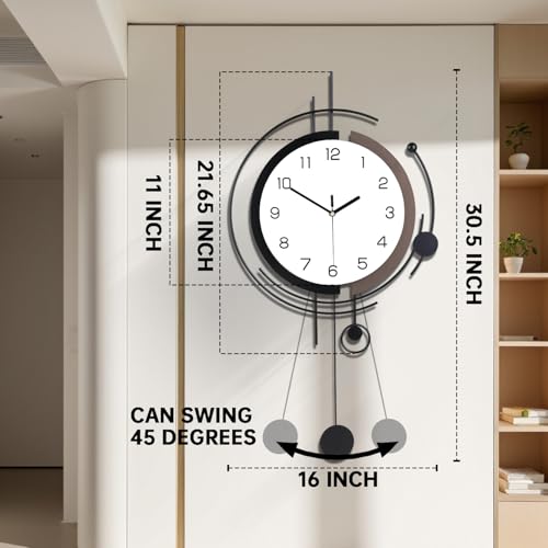 Horloge murale avec pendule noire de 41x78 cm à quartz silencieux