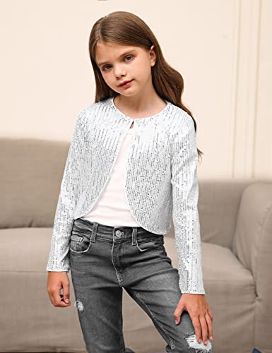 Sequins Cardigan For Girls Long Sleeve Shiny Girls Bolero Shrug Silver 6Y #TOP3