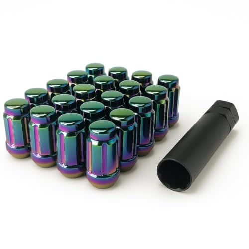 Image of 20 Neo Chrome Spline Drive Small Diameter Acorn 12x1.5 Neo Chrome Lug Nut Kit with Key