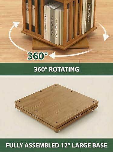 Image of Lauxery Rotating Bookshelf Tower, 6-Tier 360 Bamboo Spinning Bookcase - Easy Assemble Revolving Book Shelf, Floor Standing Space-Saving Storage Book Shelves for Small Space, Home, Office | Walnut