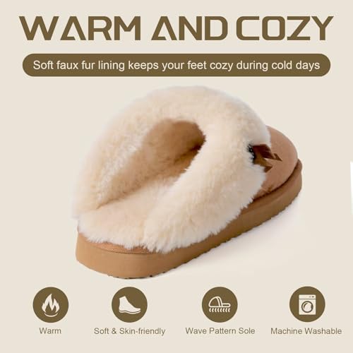 OOW Western Fluffy Slippers for Women with Memory Foam Comfy Houes Cowgirl Boot Slippers for Bedroom Indoor Square Toe2