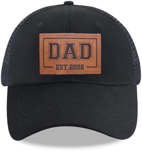 Dad est 2026 Trucker Hats for Men, Adjustable Cotton Leather Patc...