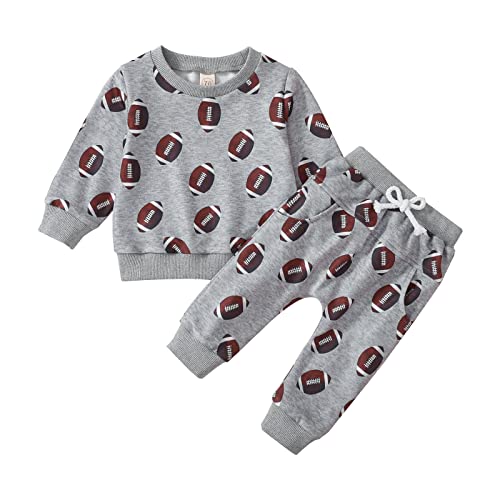 Image of Wytyjxccyy Newborn Baby Boy Football Outfit Long Sleeve Rugby Sweatshirt and Pants Infant Game Day Outfit Fall Winter Clothes