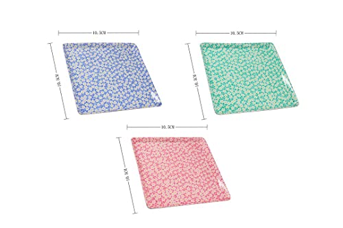 Gwpp 10.5" X 10.5" X 3/4" Melamine Plastic Shallow Floral Breakfast Serving Tray, Set Of 3 Small Tray In 3 Colors For Restaurant Or Picnic Camping (Shallow Floral Colorful Mixing) #TOP2