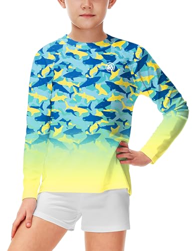 Image of AOBUTE Unisex Kids Rash Guard Long Sleeve SPF 50+ Sun Shirt UV Protection Swim Shirts 3-12 Years