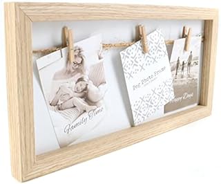 Wooden Peg Photo Frame - house-warming gift, new job present, Triple hanging photo string wall or table top
