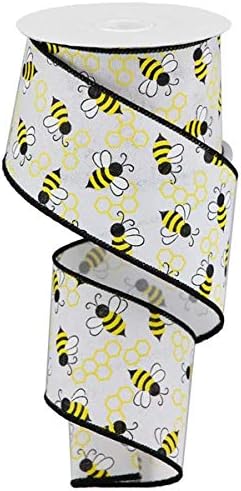 Craig Bachman Mini Bumblebees on Canvas Wired Ribbon, 10 Yards (White, 2.5 Inch)