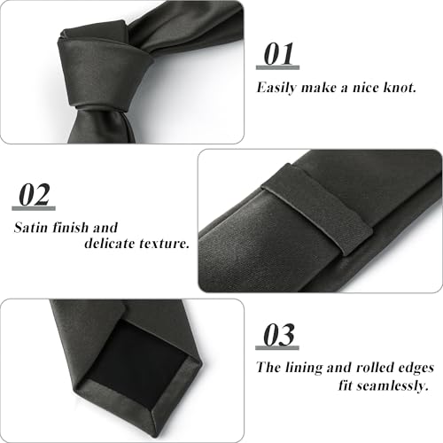 Image of Landisun Black Tie Men Women Solid Skinny Ties Slim Ties Satin Tie