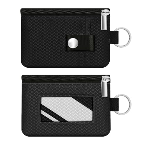 Minimalist RFID Blocking Small Wallet with ID Window,WaterResistant Zip Id Case Wallet with Lanyard Keychain for Cards,Cash,Travel,Women,Men (Black)3