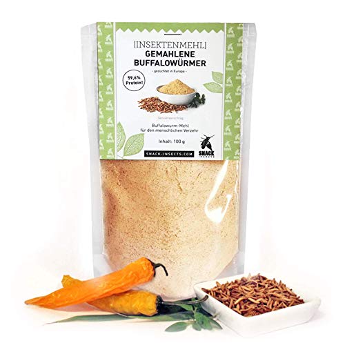 Insekten-Protein-Mehl - 100g gemahlene Buffalowürmer mit über 50% Einweiß - SNACK insects
