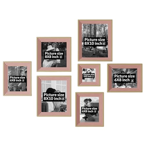 Image of Art Street Pink Collage Photo Frame Set for Wall Decor | Multi Size Wooden Picture Frames Gallery Wall Set for Family Photos | Modern Wall Photo Frames for Living Room, Bedroom & Home Decoration