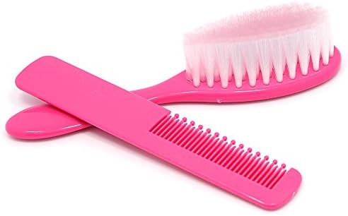 Baby Safety Soft Hair Brush Set Infant Comb Grooming Shower Design Pack Kit 2Pcs (Pink)
