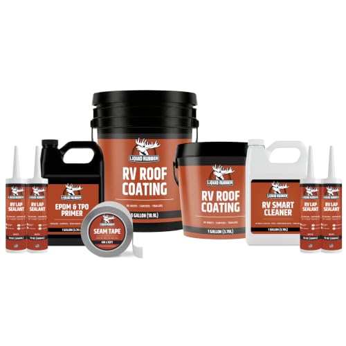 Image of Liquid Rubber RV Roof Coating - Camper & Trailer, 35 Ft Leak Repair Kit | Solar Reflective, Waterproof & Weatherproof Protection- Complete System: Sealer, EPDM Primer, Cleaner, Seam Tape, Lap Sealant