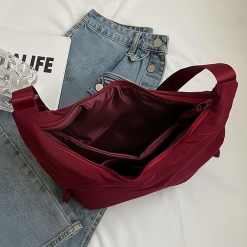 Image of GLOSSY Nylon Crescent Crossbody Sling Bag For Women and Girls, 3 Zippers, Lightweight, Travel and Casual use