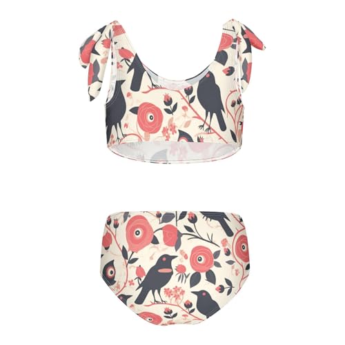 KLL Red Roses with Eyeballs and Black Crows Girls' 2 Piece Bikini Sets Quick-Dry Bathing Suit Swimming Suits Cute Shoulder2