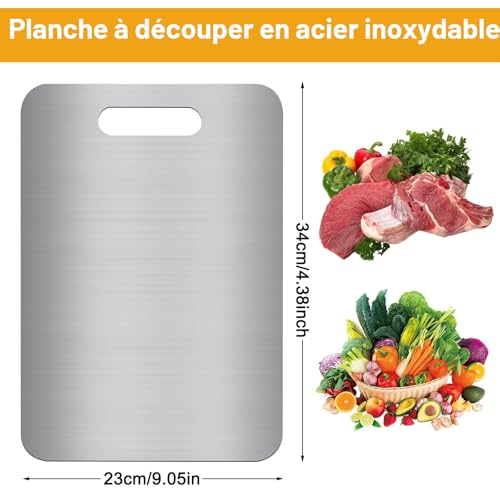 Planche à Découper en Acier Inoxydable 304, Double Face, Sans BPA, Idéale pour Viande, Pain, Légumes et Fruits, Grande Surface de Découpe (34 x 23 cm), Durable et Hygiénique. – vue 2