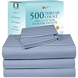 Luxury Split King Sheets Set For Adjustable Bed, 100% Cotton 500 Thread Count Sateen, Snug Fit, Set With Twin-XL Fitted Sheets, Hotel Quality Damask Stripe Bedsheets (Split King, Stripe - Light Blue)