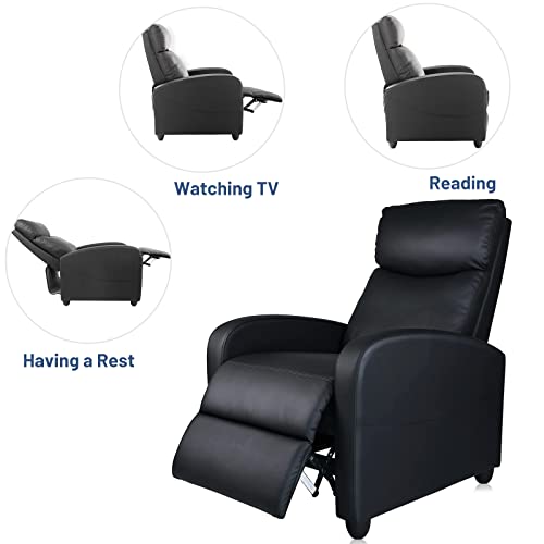 Fontoi Living Room Recliner Chair, Massage Single Sofa Adjustable Home Theater Seating With Thick Cushion And High Back Padded Backrest, 28.7D X 25.9W X 38.7H In, Black #TOP4