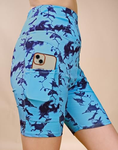 Image of High Waist Sports Activewear Printed Shorts for Women Ideal for Gym and Yoga or Cycling with Side Pocket, Stretchable, Flexible, Slim Fit