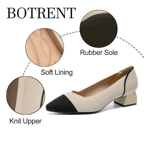 Women's Knit Mesh Block Heel Pumps Pointed Closed Toe Fashion Splicing Slip-On Pumps Outdoor Office Party Dress Shoes3